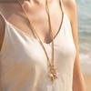 Stainless Steel Fish Ceramic Starfish Pendant Necklace OT Buckle Colorful Rope Long Chain 80cm, Bohemian Charm Jewelry for Women