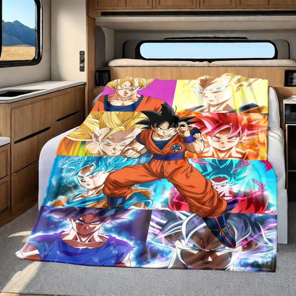 1pz Coperta in Flanella con Stampa Son Goku, Alta Qualità per Tutte le Stagioni, Decorazione per la Casa, Calore e Comfort, Perfetta per Regali di Natale