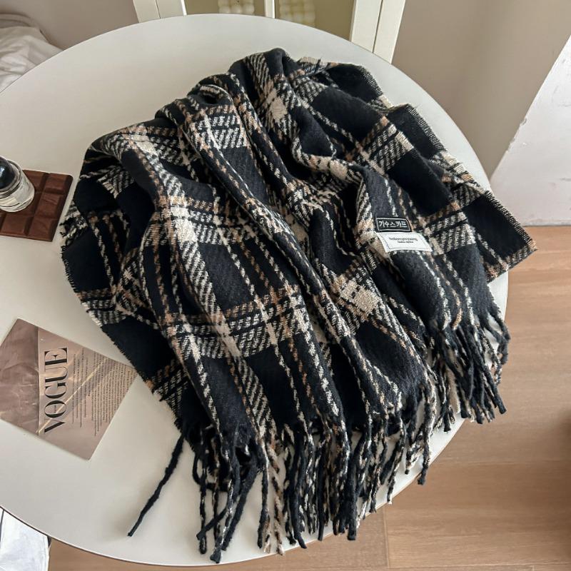 New atmosphere scarf women's winter warm soft imitation cashmere plaid shawl college style scarf