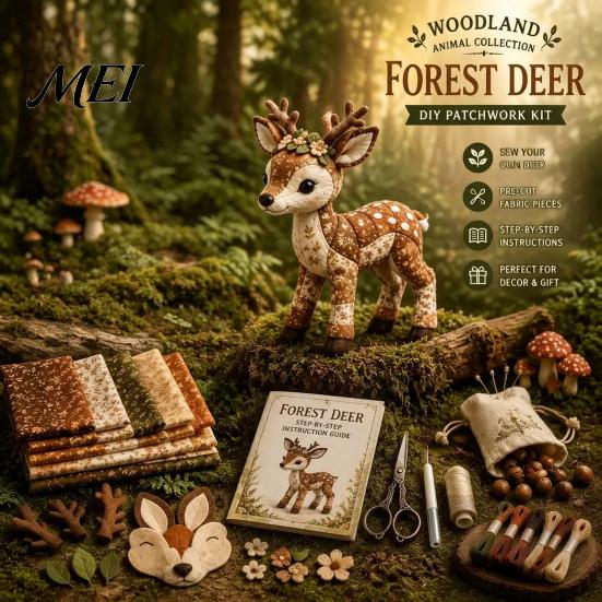 Kreatives Nähgeschenk Waldtier Patchwork-Set, Wald DIY-Set, Set Handgemachte Freunde, Anfängerfreundliches Basteln für Erwachsene Teens Vorgeschnittenes Stoff