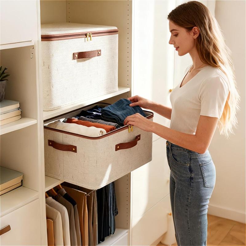 Wardrobe Clothes Organizer with Zipper Portable Foldable Durable Space-Saving for Home Dorm Room Storage Use