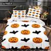 Halloween King Queen Duvet Cover Kawaii Cartoon Skull Bedding Set Kids Boys Orange Pumpkin Skeleton 2/3pcs Polyester Quilt Cover