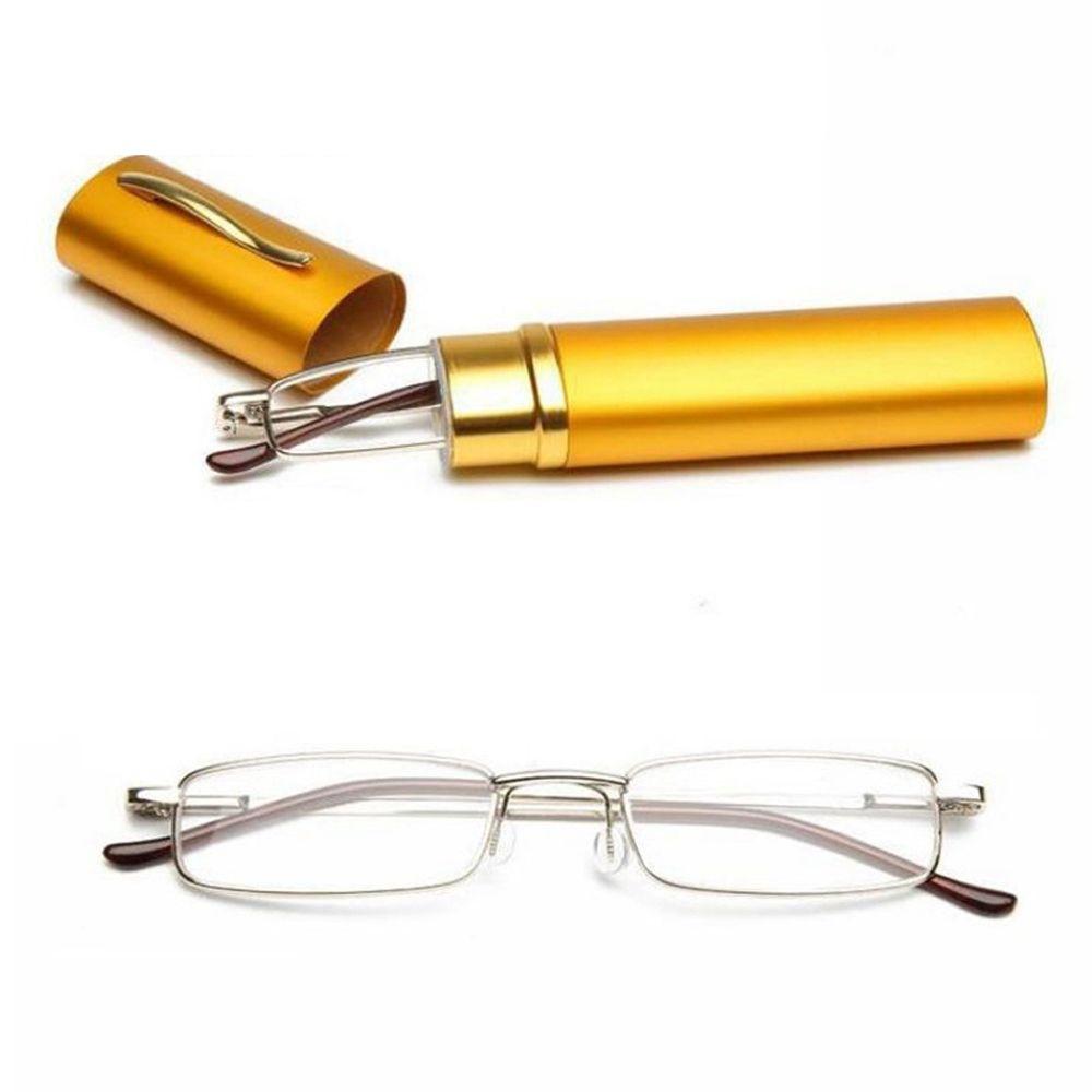 Unisex Reading Glasses with Pen Tube Case Portable Presbyopic Glasses Metal Case Spring Hinge Eyeglasses Vision Care +1.00~+4.00