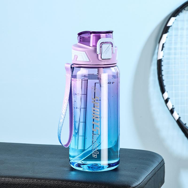 Water Bottle Gradual Change Transparent Sports Water Cup Summer Large Capacity Space Cup with Lid Student Water Bottle Portable Large Kettle
