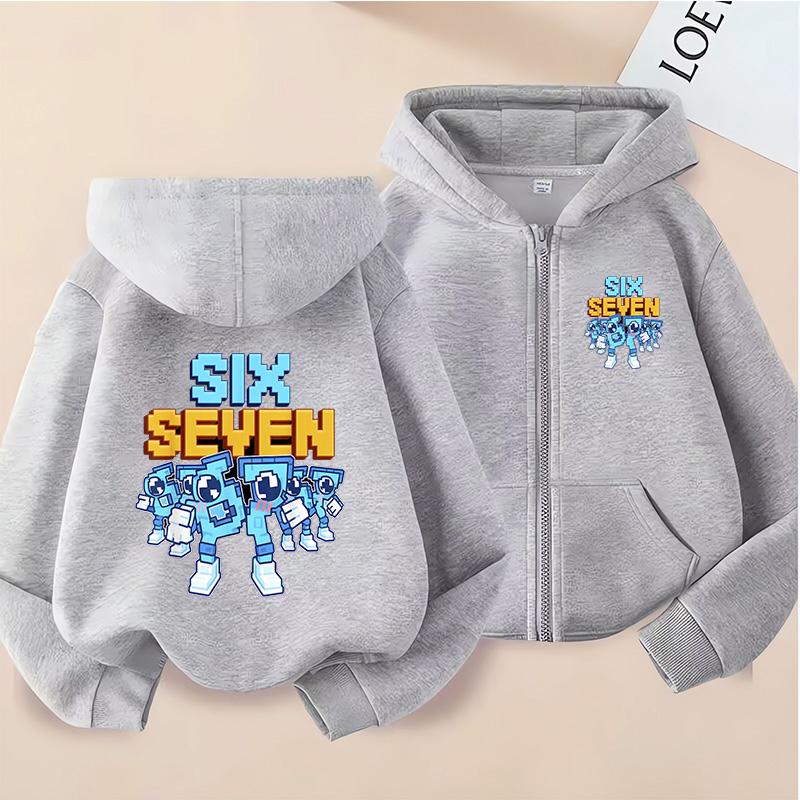 Nuovi Felpe con Zip Six Seven per Bambini Divertenti 67 Sweatshirt Brainrot Bambino Ragazza Ragazzo Felpa con Cappuccio e Zip Top Moda Casual