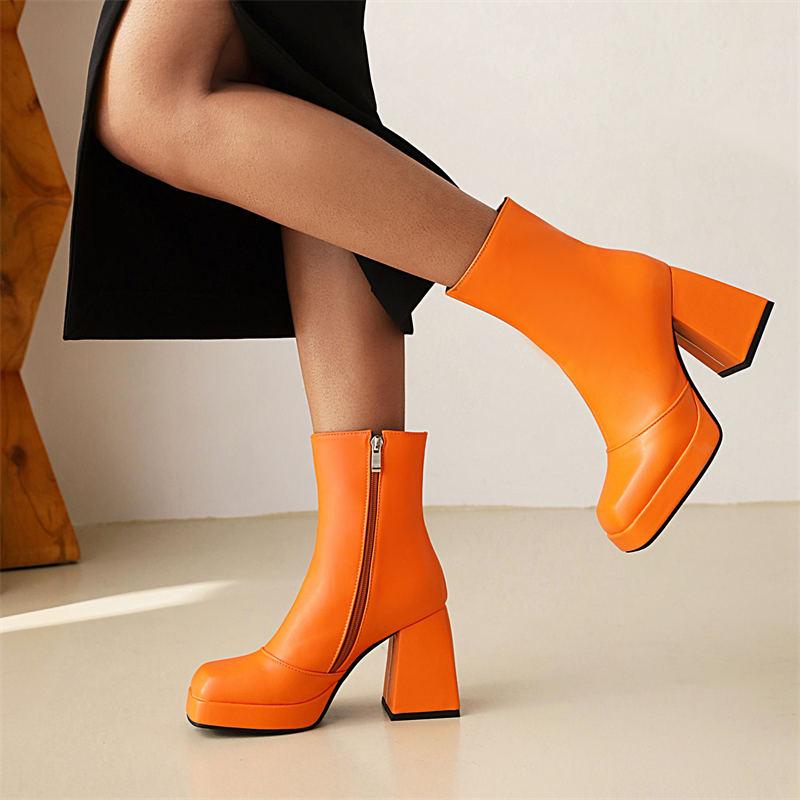 B5/Dámské krátké kozačky na vysokém podpatku Podzim a zima Nová barva Candy Nepromokavá platforma Velké kozačky na silném podpatku