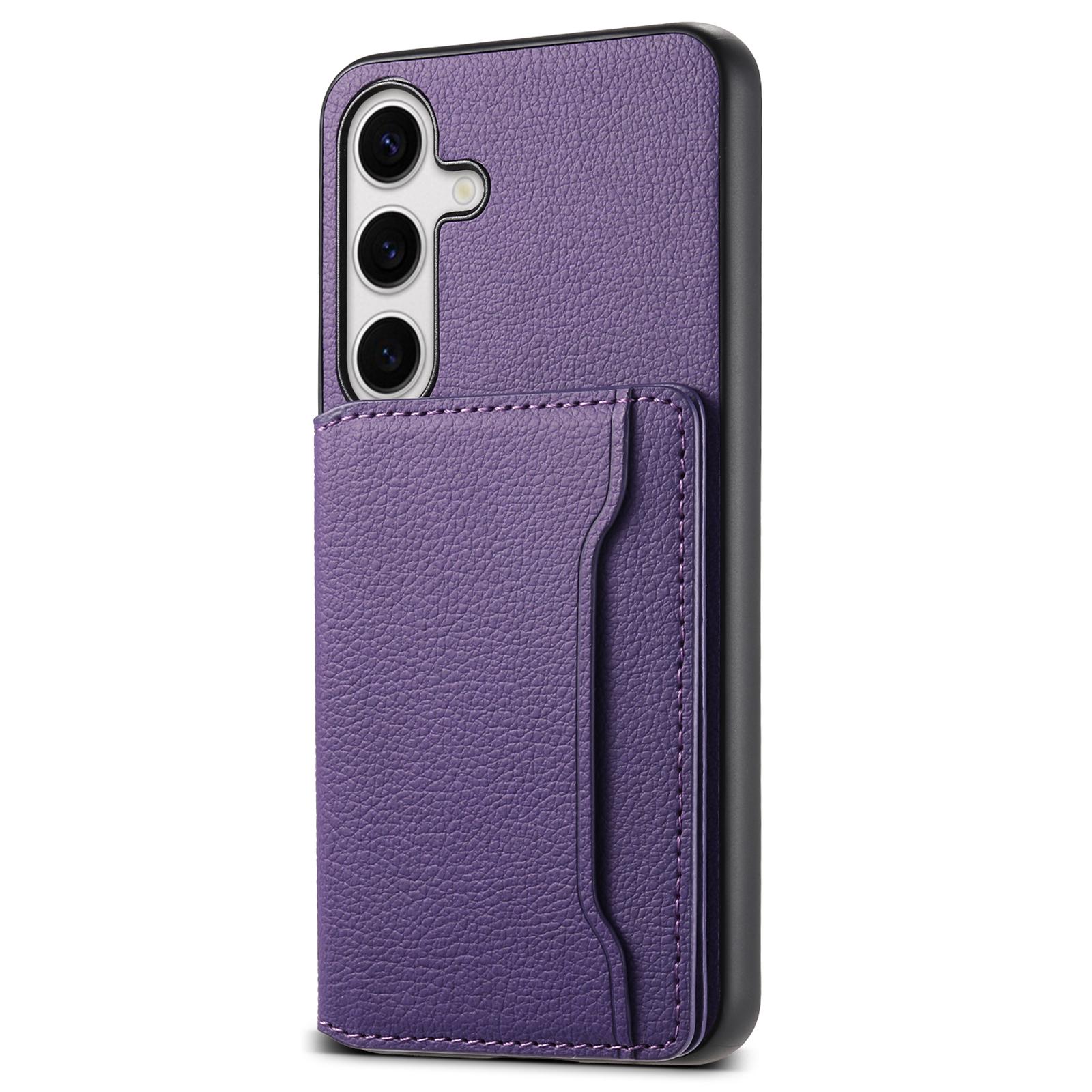 

Чехол для Samsung Galaxy S25 с отделениями для карт, подставкой, задняя крышка телефона из кожи с текстурой теленка Purple