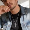 Vnox Branch Cross Pendant Necklaces for Men Boy, Copper Pendant with Stainless Steel Link Chain, Silver Color Jewelry Gift New