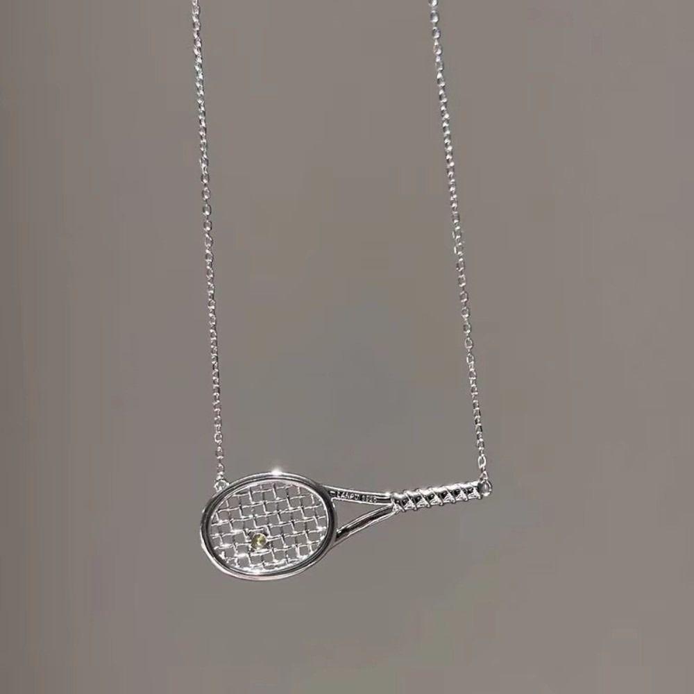 Exquisite Tennis Racket Necklace Zirconia Metal Sweater Chain Pendant Necklace  Jewelry Gifts