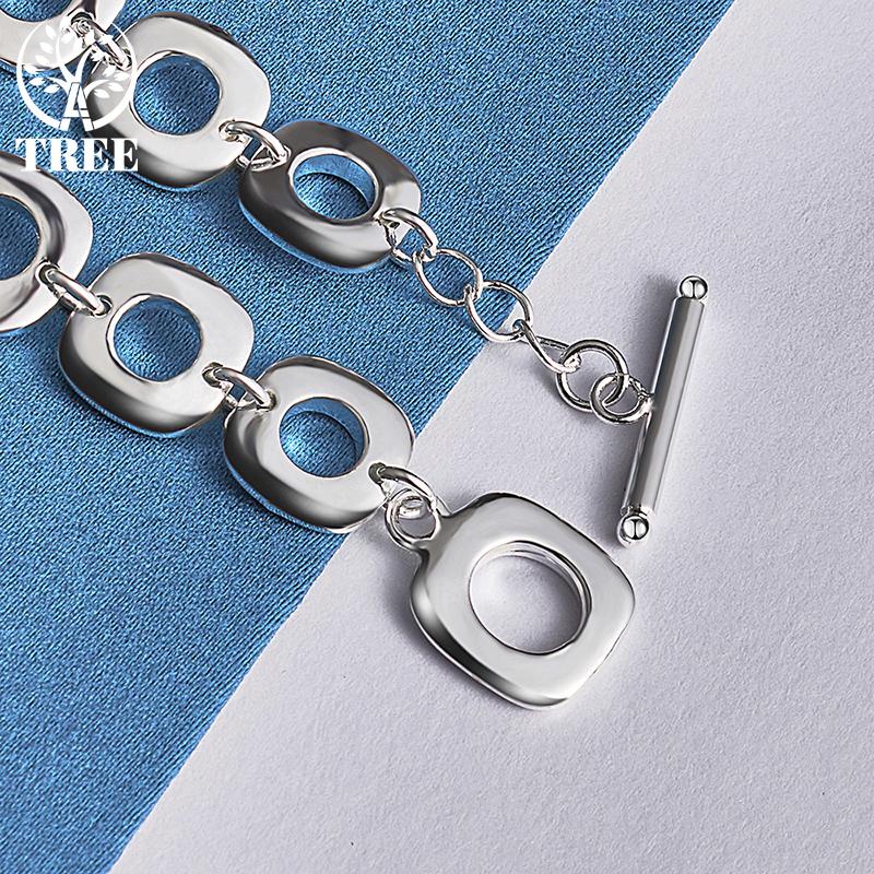 925 Sterling Silber Quadratischer Runder Kreis Kettenarmband Schmuck