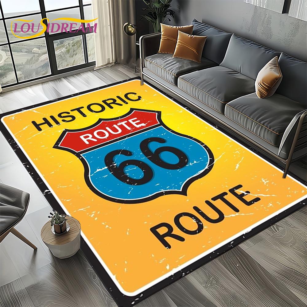 Retro America Historic Route 66,Mother Road,mãe EstradaCarpet Rug for Living Room Bedroom Home Sofa,Area Rug Non-slip Floor Mat