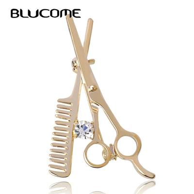 New Comb Scissors Brooch Collar Clips Bijoux Austrian Crystal Hijab Pins Up Brooches