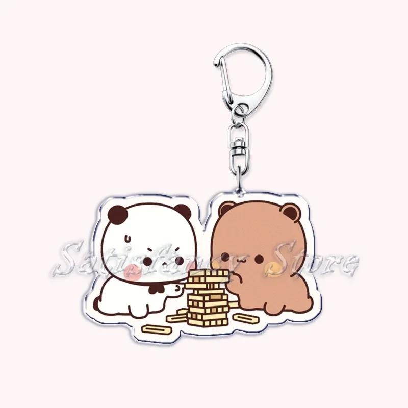Cute Bubu Dudu Love Keychains Couple Bear Panda Acrylic Keyring for Accessories Bag Pendant Key Chain Jewelry Fans Lovers Gifts