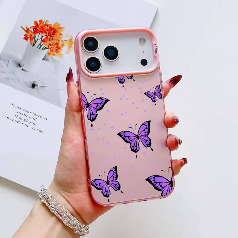 colorful Beatiful Butterfly Phone Case For iPhone 17 16 15 14 13 12 11 Pro Max Plus Silver candy Matte Cover