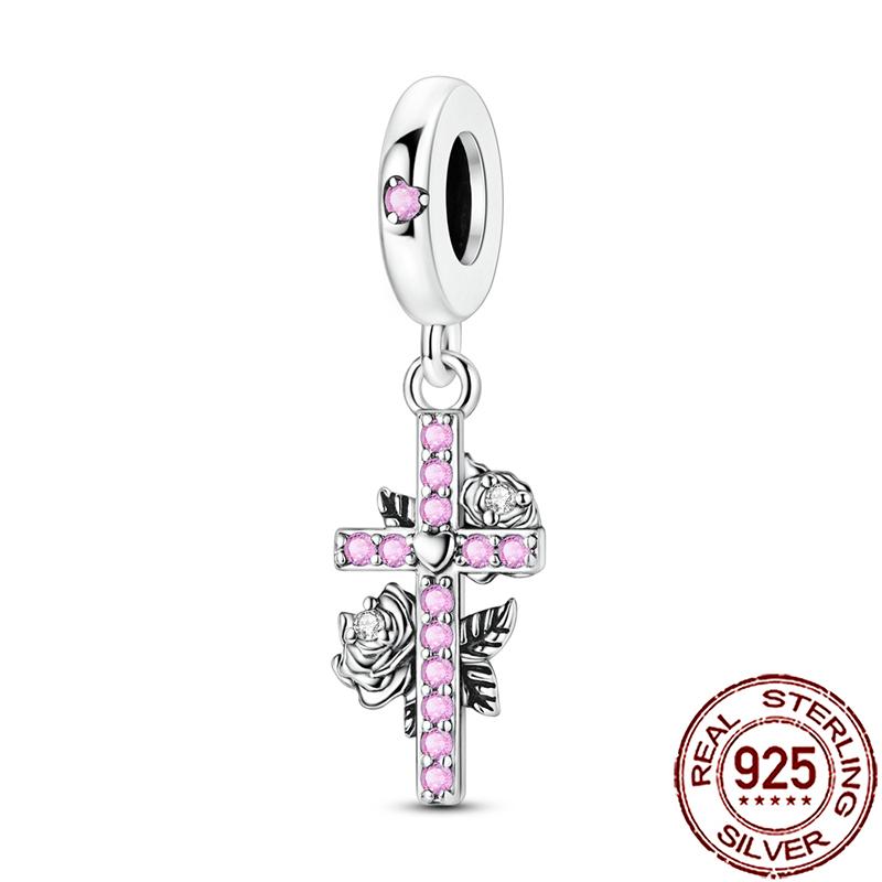 Charms Copper Angel Crucifix Cross Dangle Religious Beads Fit Snake Chain Bracelet Necklace Women Diy Jewelry