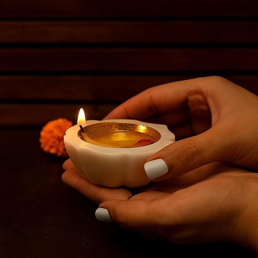 Marble Brass Diya with Premium Marble Base & Brass Finish Metal Holder |