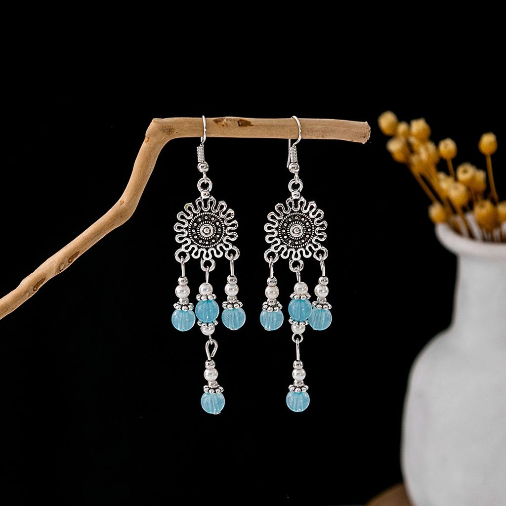 Bohemian Fringed Turquoise Earrings, Retro Minority Style Earrings, Personalized Temperament Earrings.