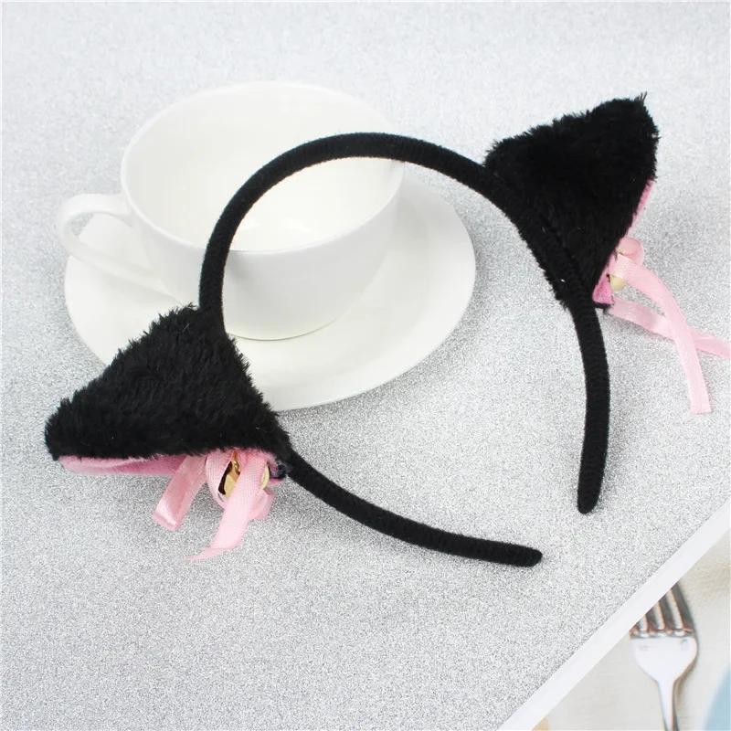 Cute Cat Fox Ears Headband Bell Bow Cosplay Halloween Party Fancy Costume Hair Accessories for Girls