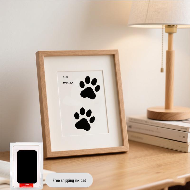 Pet Paw Print Memorial Frame with Wash-Free Ink Pad for Cats and Dogs
