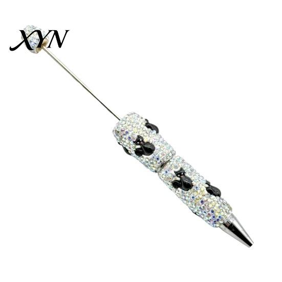 Rhinestone Writing Pen Beadable Pen, Glitter Plastic Beaded Halloween Pumpkin Ghost Skull DIY Set Gel Ink for Craft Making, School Office Supplies