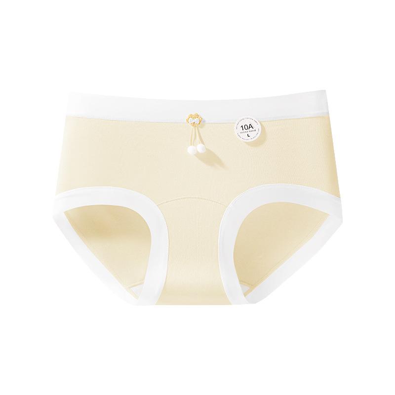 Girl Spring and Autumn Sweet Pure Cotton 10A Antibacterial Extension Crotch Skin Breathable Middle Waist Triangle Briefs