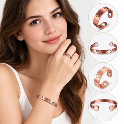 Open Cuff Copper Bracelet Pure Red Copper Magnetic Ring Beautiful Magnetic Bangle  Men