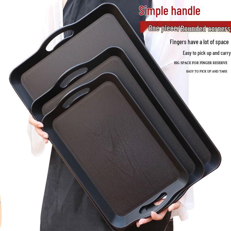 Plastic Wood Grain Serving Tray with Handle