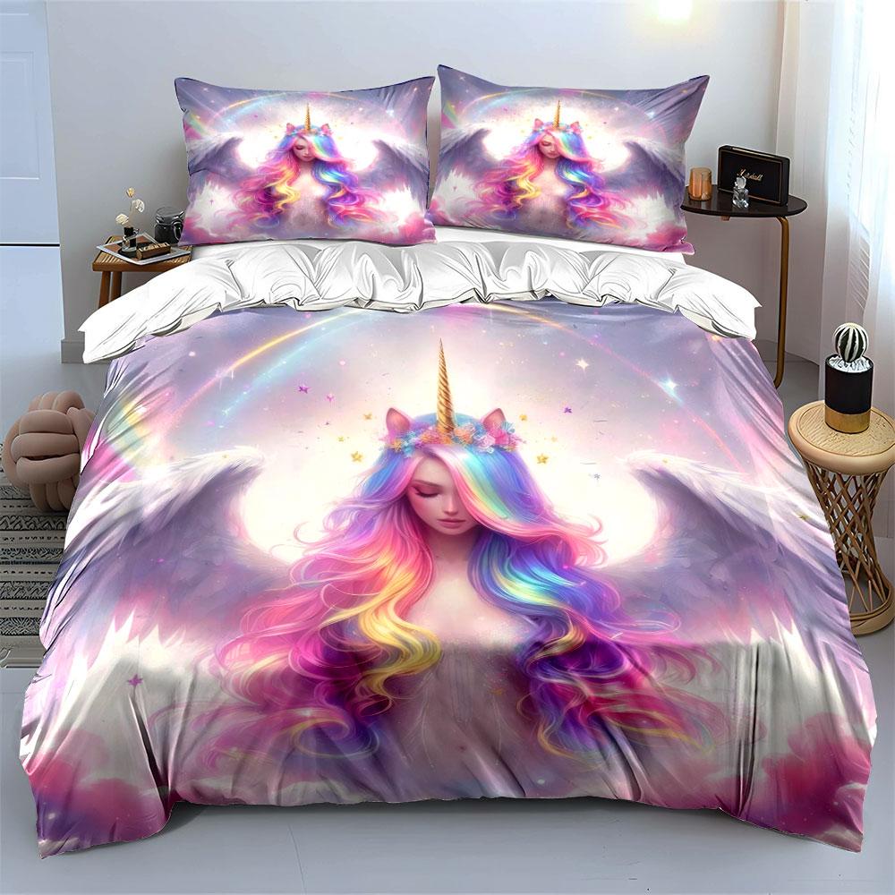 "Unicorn Rainbow Fantasy Decor Set" Bedding Set with 1 Duvet Cover 2 Pillowcases Single Double King Queen Gift