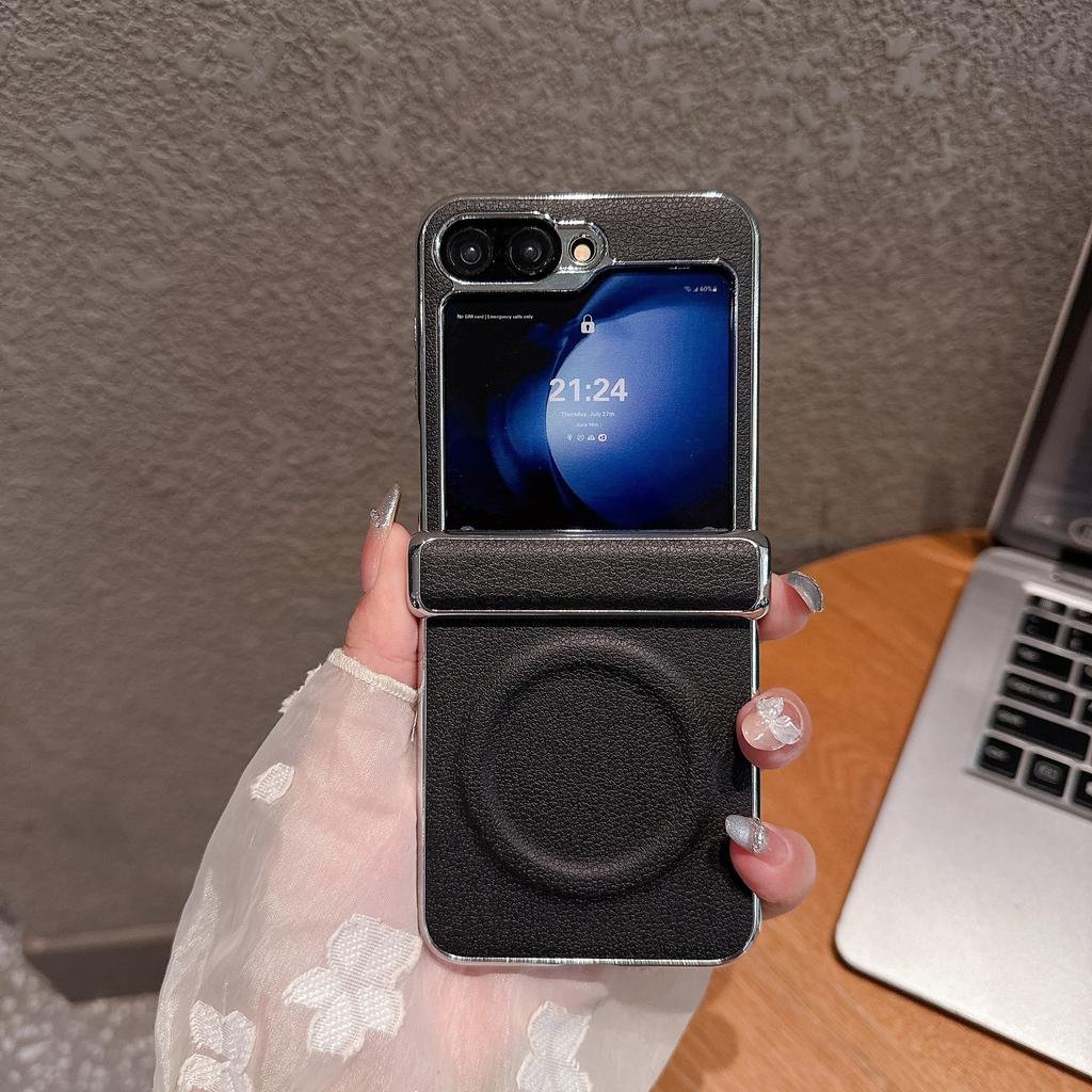 Suitable for Samsung Z Flip7 Mobile Phone Case 3 4 5 6 Business Center Shaft Three Section Lychee Pattern Magnetic Suction Prevent Falling