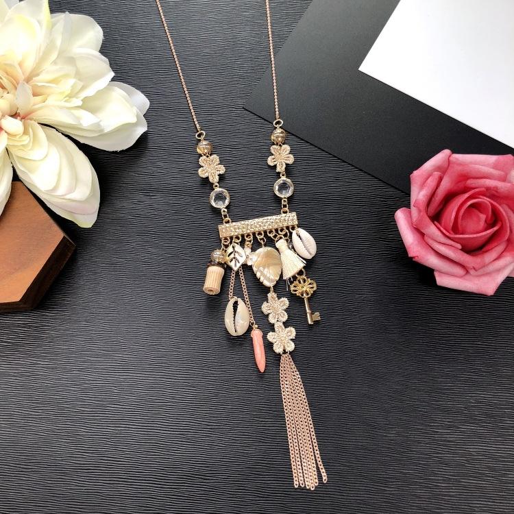 Eastern European style handmade retro fringed long necklace light luxury simple sweater chain crystal pendant versatile accessories