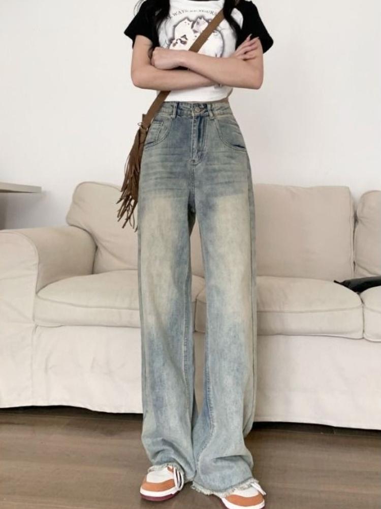 90s Vintage Baggy Blue Jeans Women Y2k Harajuku High Waist Denim Trousers Female Retro Fashion Sense Aesthetic Wide Pants Casual