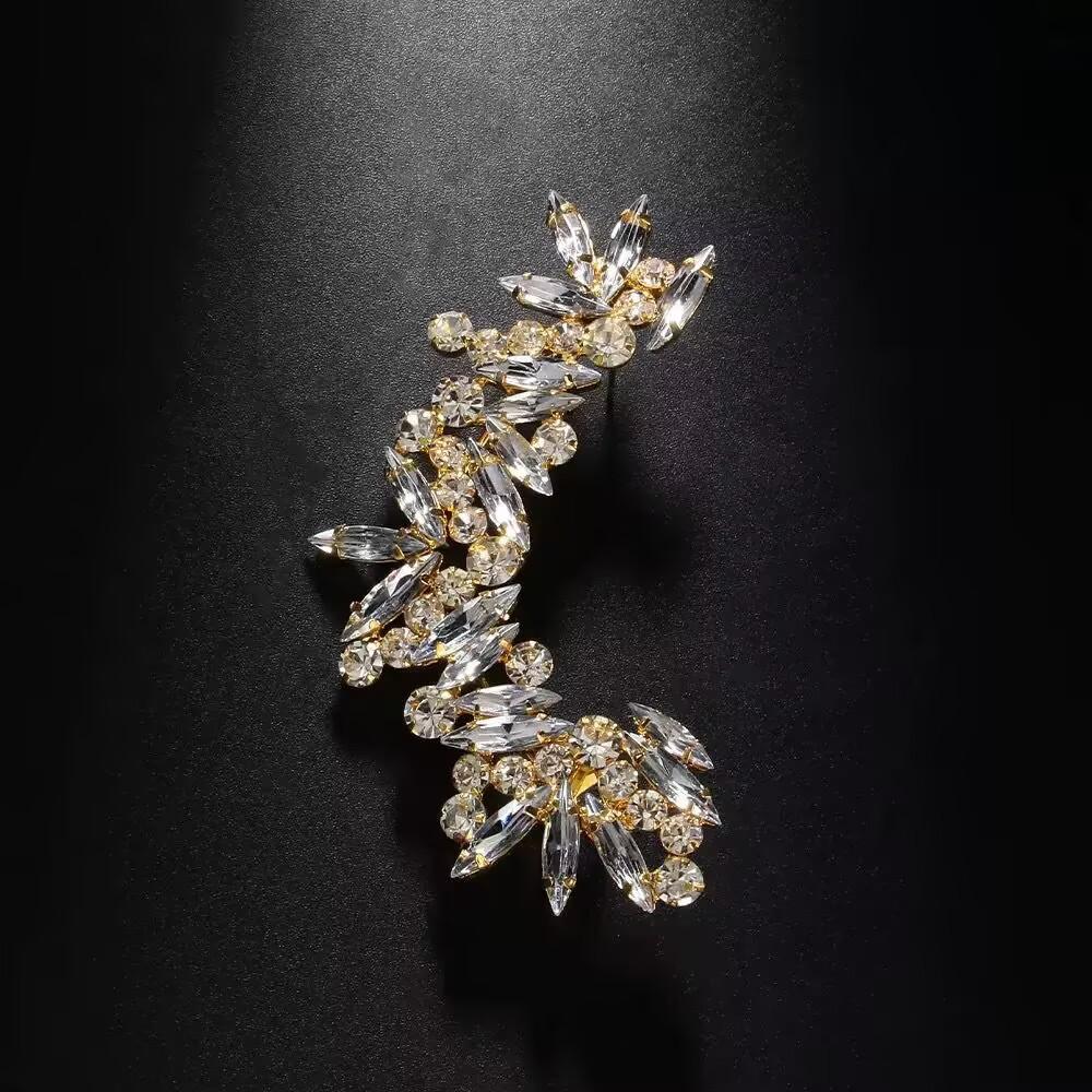 Irregular Rhinestone Ear Bone Clip No Hole High Sense Niche Symmetrical Full Diamond Ear Clip Earrings Female Versatile