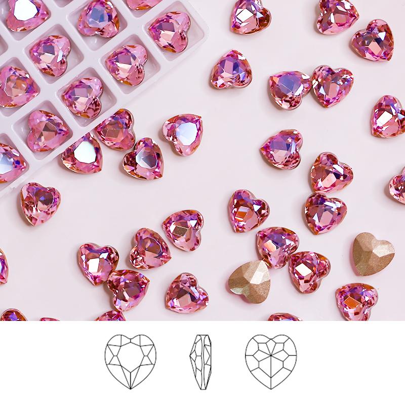 Paso Sico Heart Shaped Point Back Rhinestones Pink MO Loose Crystal Beads Garment Shoes Diy Nail Art Accessories
