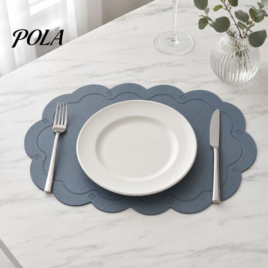 Easy Clean Table Mat 2PCS Leather Placemats, with Embossment Design, Waterproof No-Slip Heat Scratch Resistant Placemat Mats, Flexible Foldable