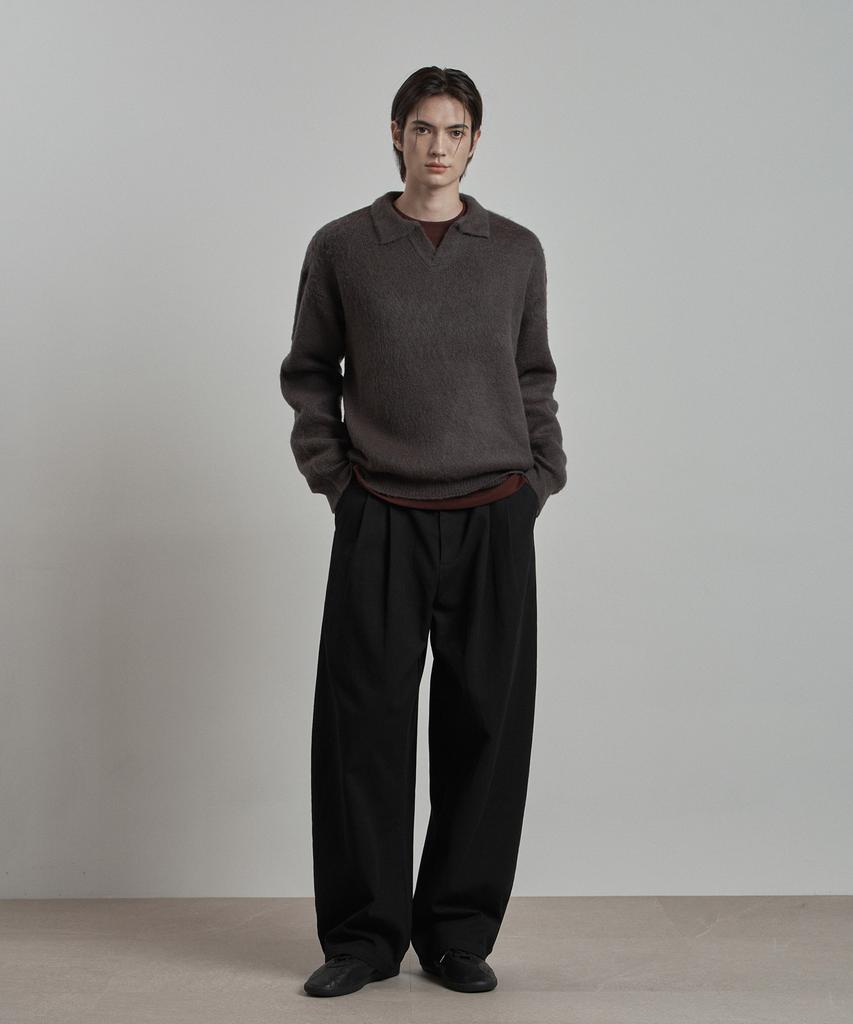 WORK ON BODY OFF Lanugo Semi-Overfit Brush Collar Knit [Charcoal]