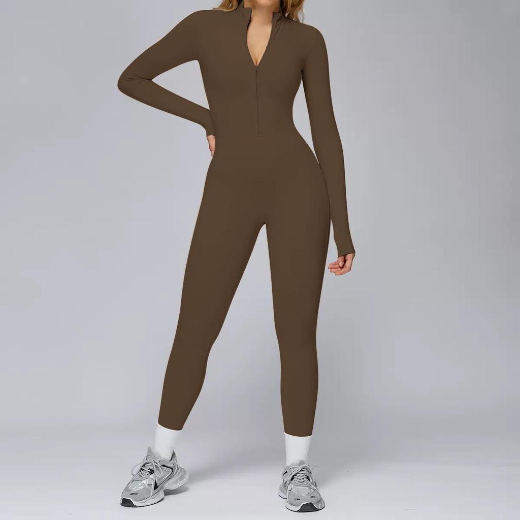 Plush Zipper Jumpsuit - Warm, Slimming, Long Sleeve Sportswear for Winter & Autumn