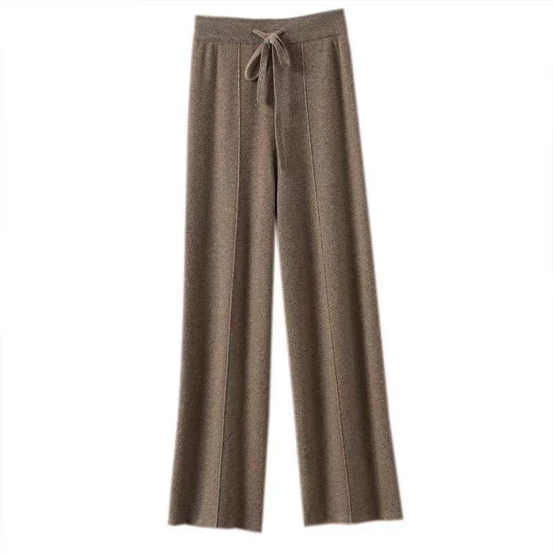 Women's Wool Wide-Leg Pants - Thickened, Loose, Casual, for Autumn/Winter