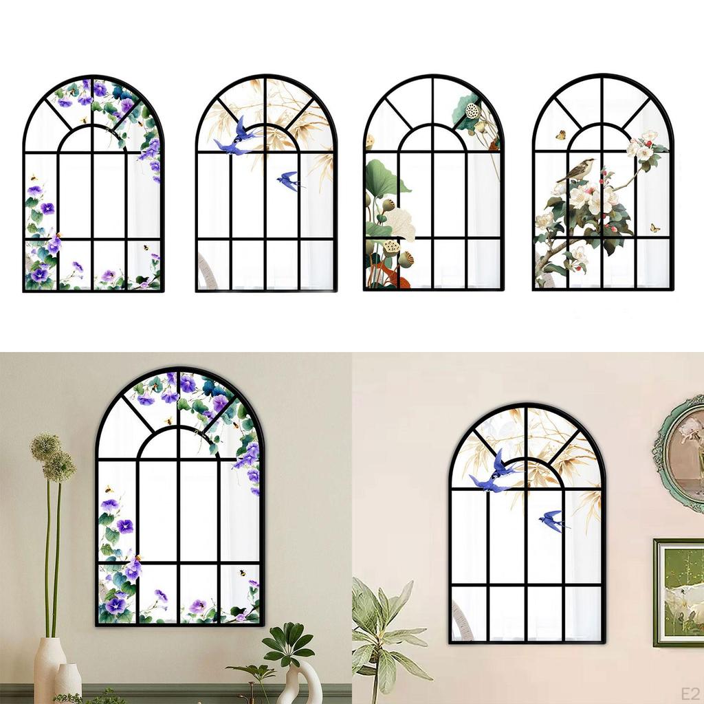 Arch Window Mirror Simple Wooden Frame Windowpane for Living Room Home Farmhouse Decor