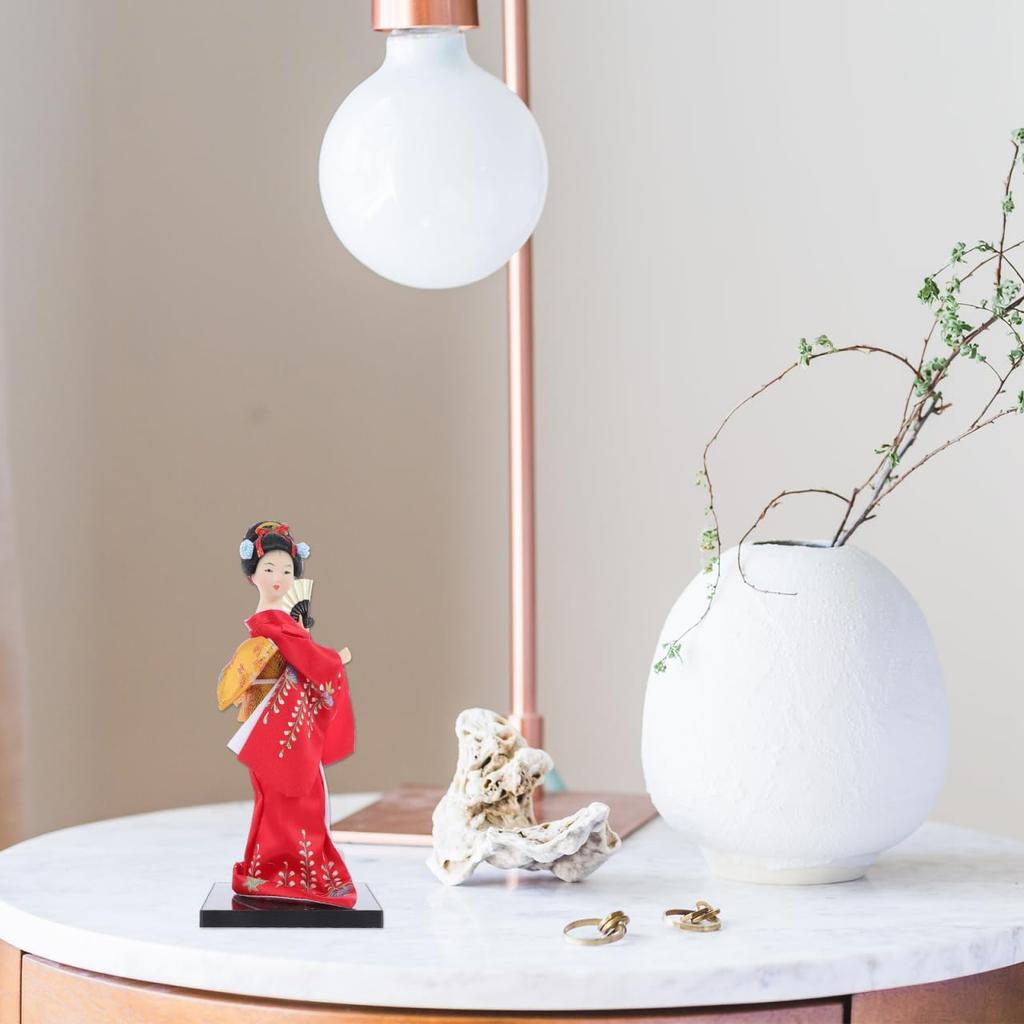 FAVOMOTO Japanese Doll Ornament: Handmade Geisha Figurine with Silk Kimono - Geisha Doll Collectible Japanese Cultural for Women & Home Aesthetics
