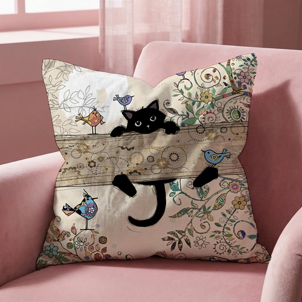 Cartoon Little Black Cat Cushion Cover Multi-Scene Pillow Cover for Home & Car - Reversible, Soft & Durable for Daily Use