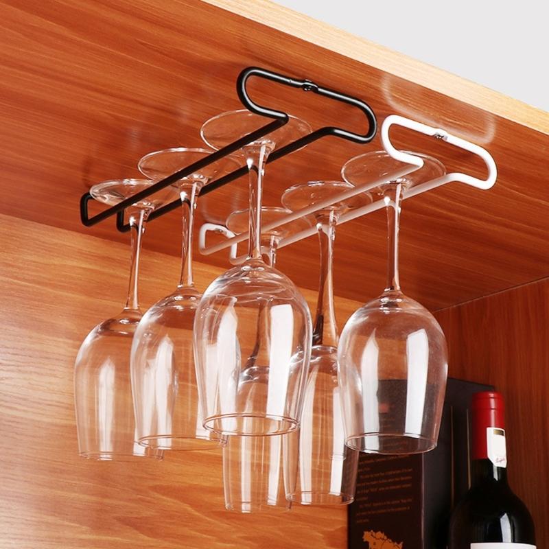Modern Metal Wall Mounted Wine Glass Rack Space Saving Hanging Storage Under Cabinet Simple Installs For Kitchen Decors