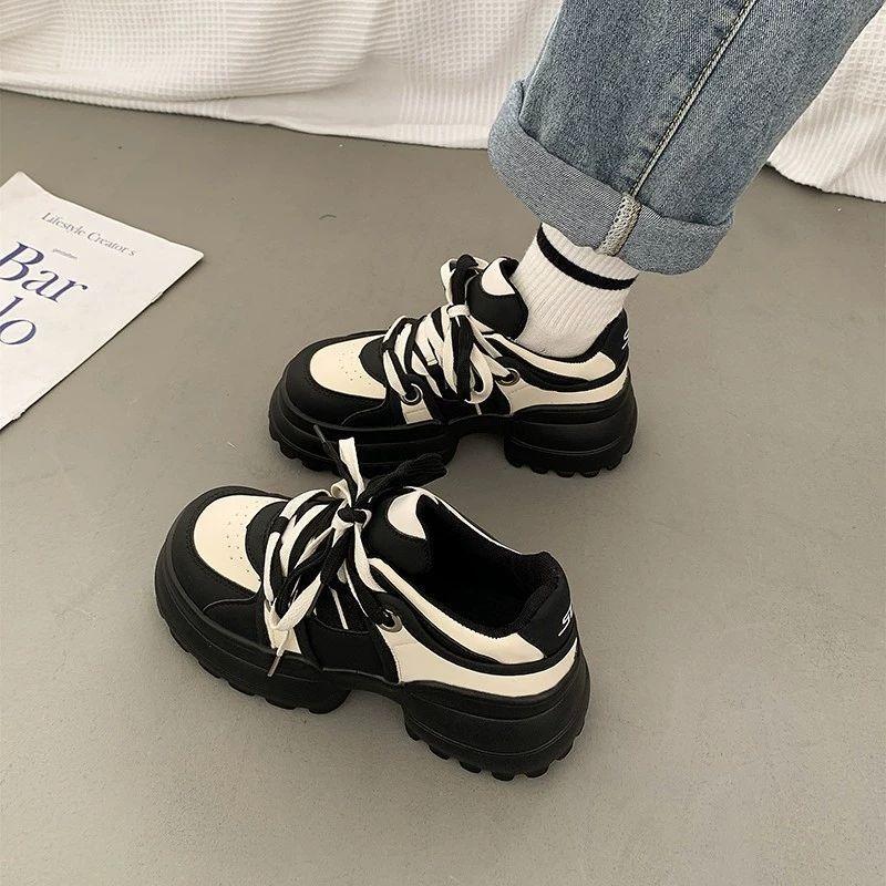 Muffin platform bread shoes women's shoes versatile new small man showing feet small dad shoes black and white panda shoes
