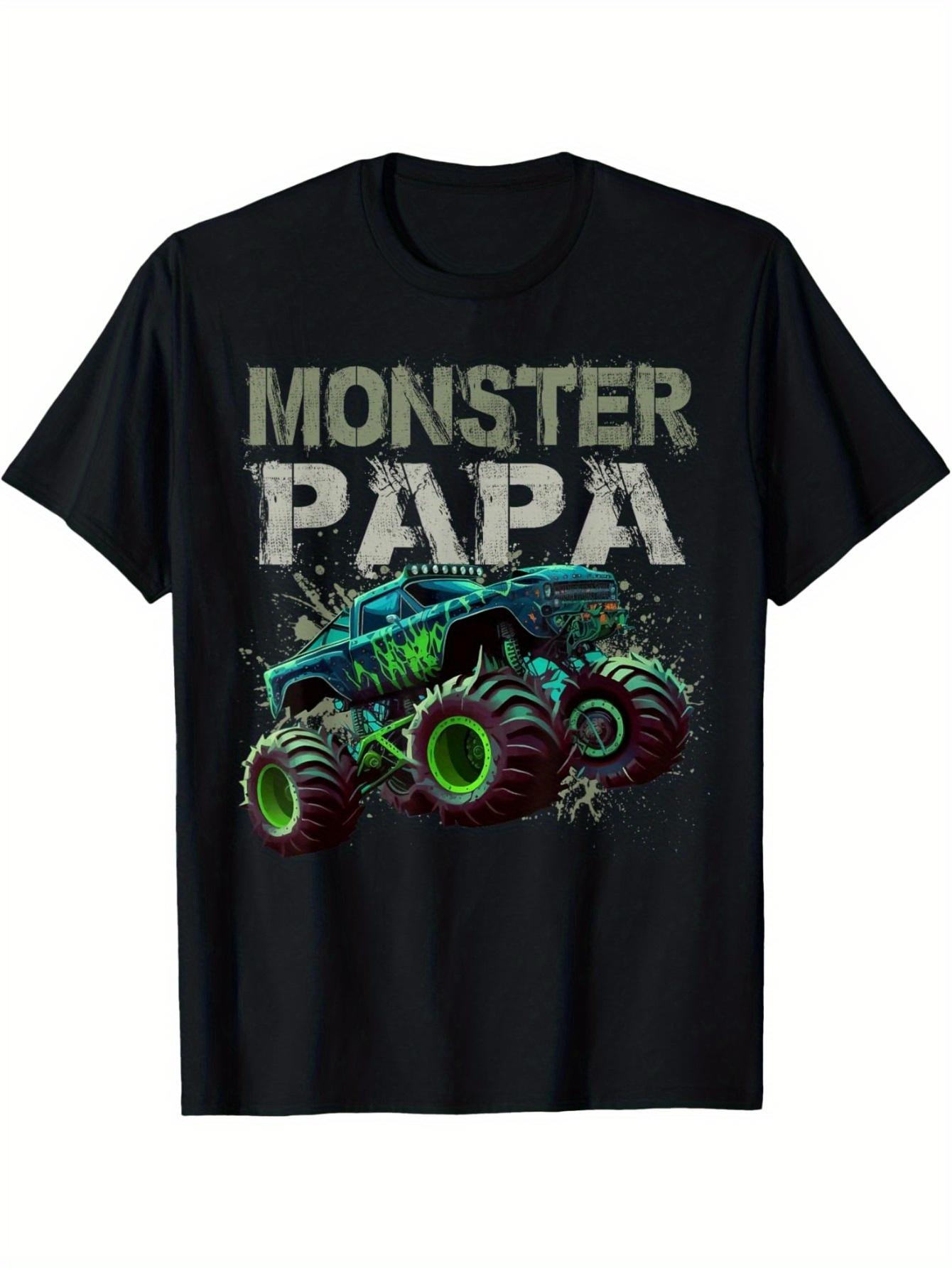 

Унисекс Футболка с Монстр-траком - Смелый Принт MONSTER PAPA в Сочетании с Узором Винтажного Грузовика, Свободная Повседневная Футболка - Мужская Летняя... S разноцветный