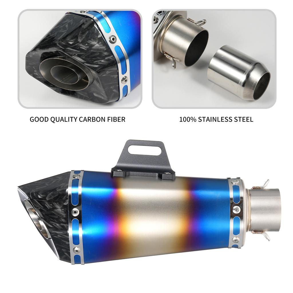 1.5-2in Inlet Motorcycle Exhaust Muffler Pipes Slip On Silencer Carbon Fiber Style Tail Tube High