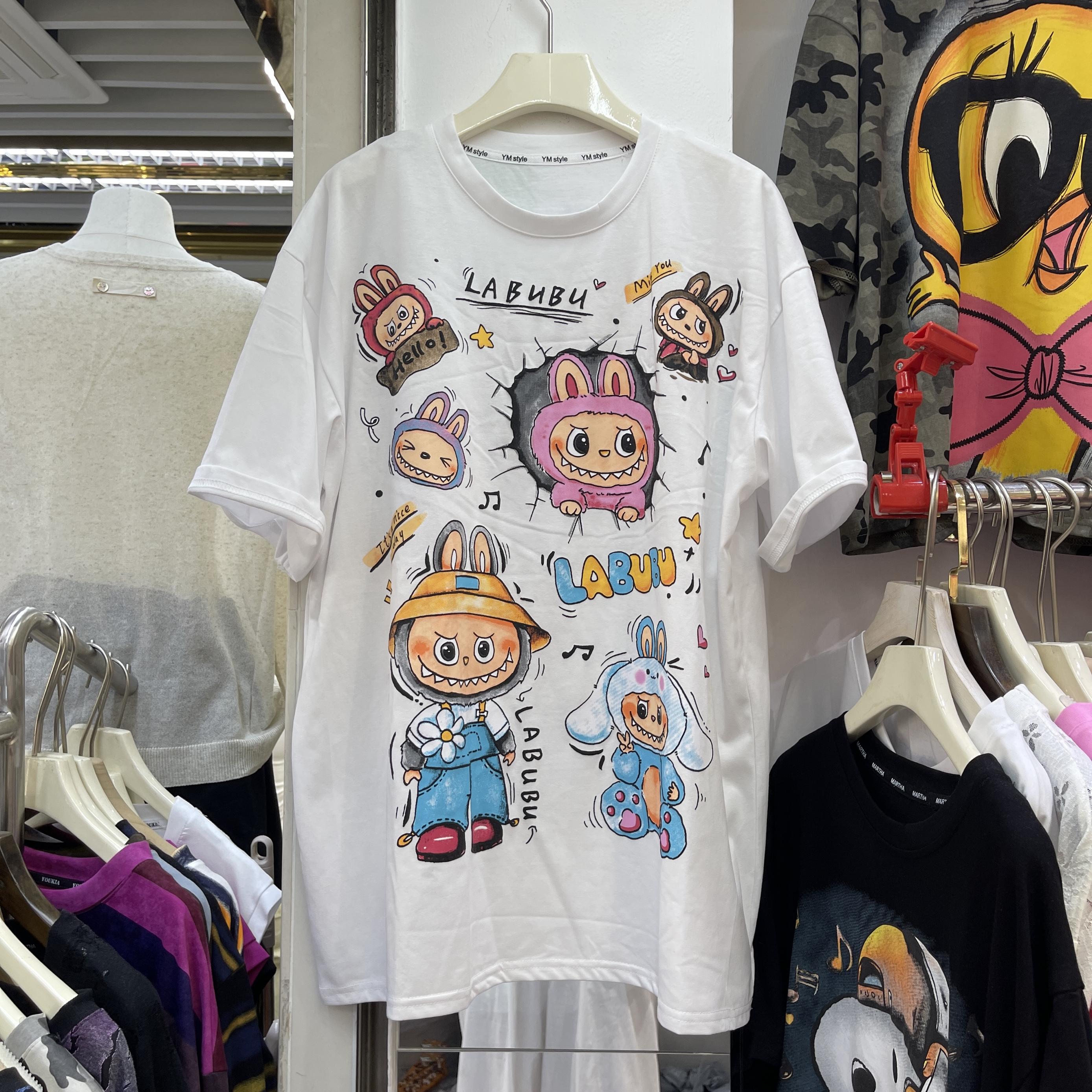 

2025 Новый Модный Бренд Омолаживающая Летняя Мультяшная Милая Футболка с Принтом Лабу Повседневная Футболка с Круглым Вырезом Женская 6XL