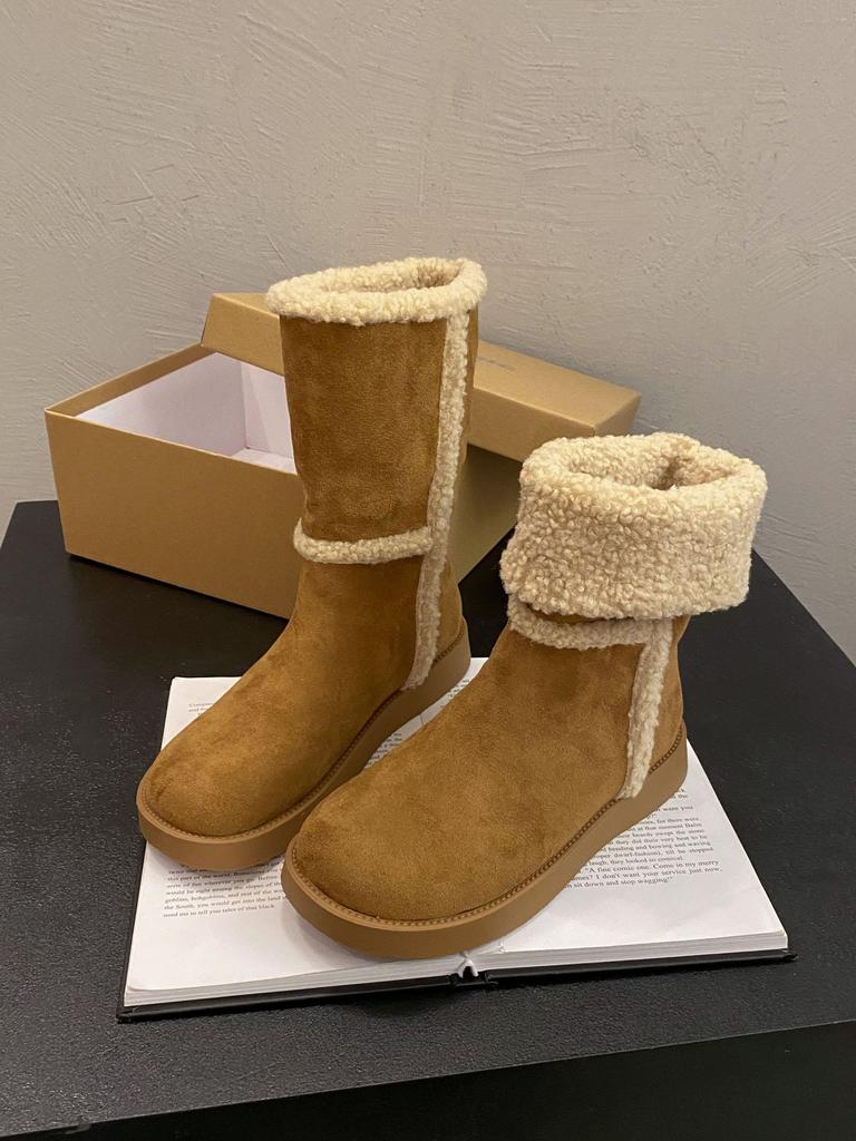 Umklappbare Schneestiefel Damen neu Winter ausländischer Stil zwei Tragevarianten rutschfest warm mittelhochschaftig kurze Stiefel Samt Nordost große Baumwollschuhe