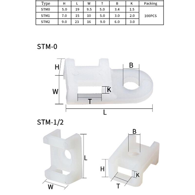 100Pcs Plastic Wire Cable Zip Tie Screw Fixing Mount Base Holder