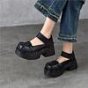 Thick Soled High Heels Pumps Genuine Leather Retro Round Toe Thick Heeled Women's Shoes