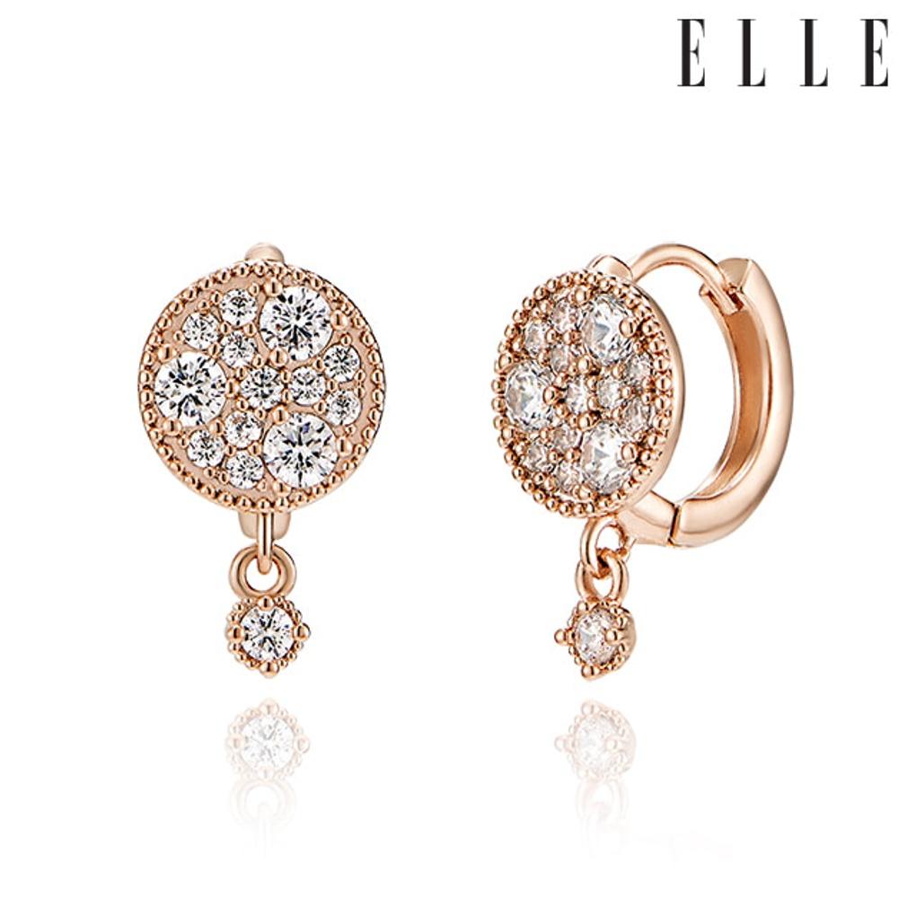 14K Cubic Drop Round One-Touch Earrings (Gold Pin) ELGPEE402