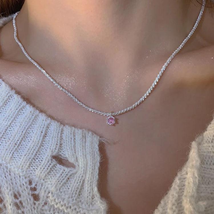 S925 Pure Silver Green Diamond Full Sky Star Necklace for Women's Summer Light Luxury and Unusual Instagram Sparkling Olive Green Zircon Neckchain